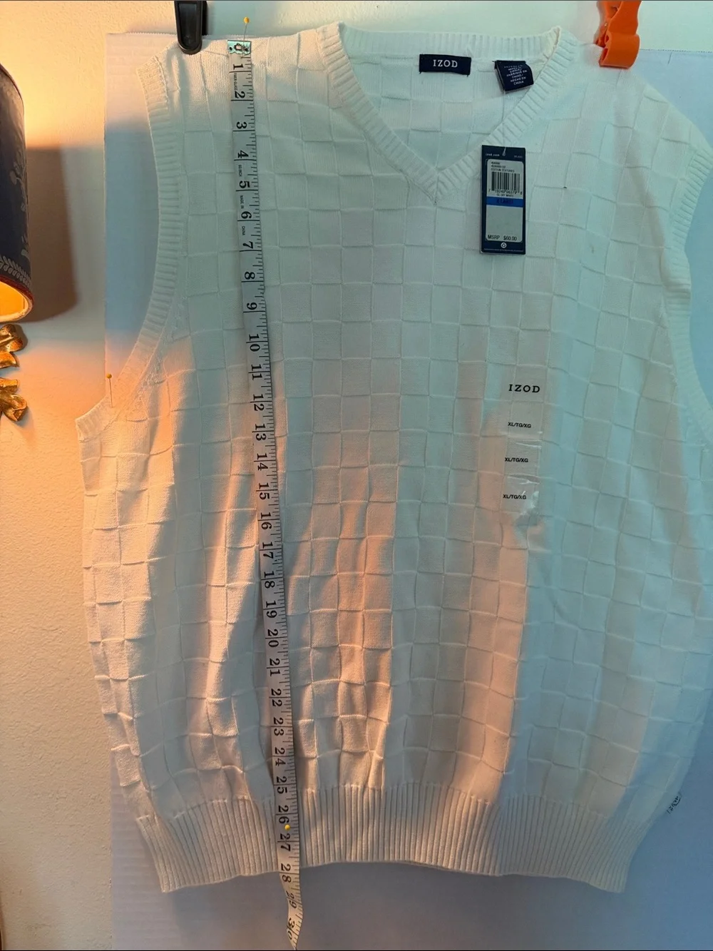 Izod Cream Textured V-Neck Sweater Vest